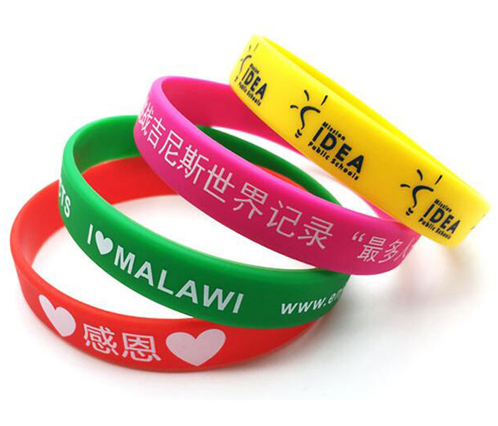 Custom Silk Printed rubber silicone bracelets for Promotionial gifts